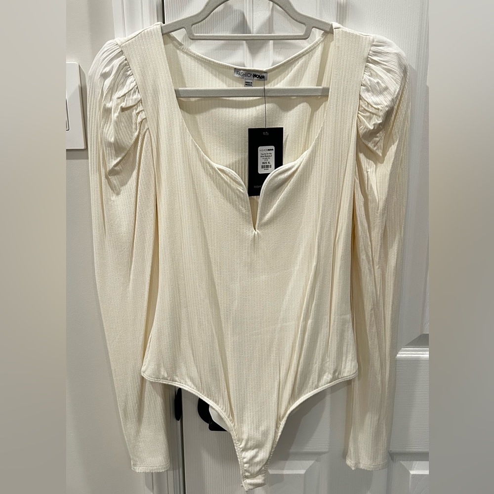 Fashion Nova Ivory Long Sleeve Bodysuit